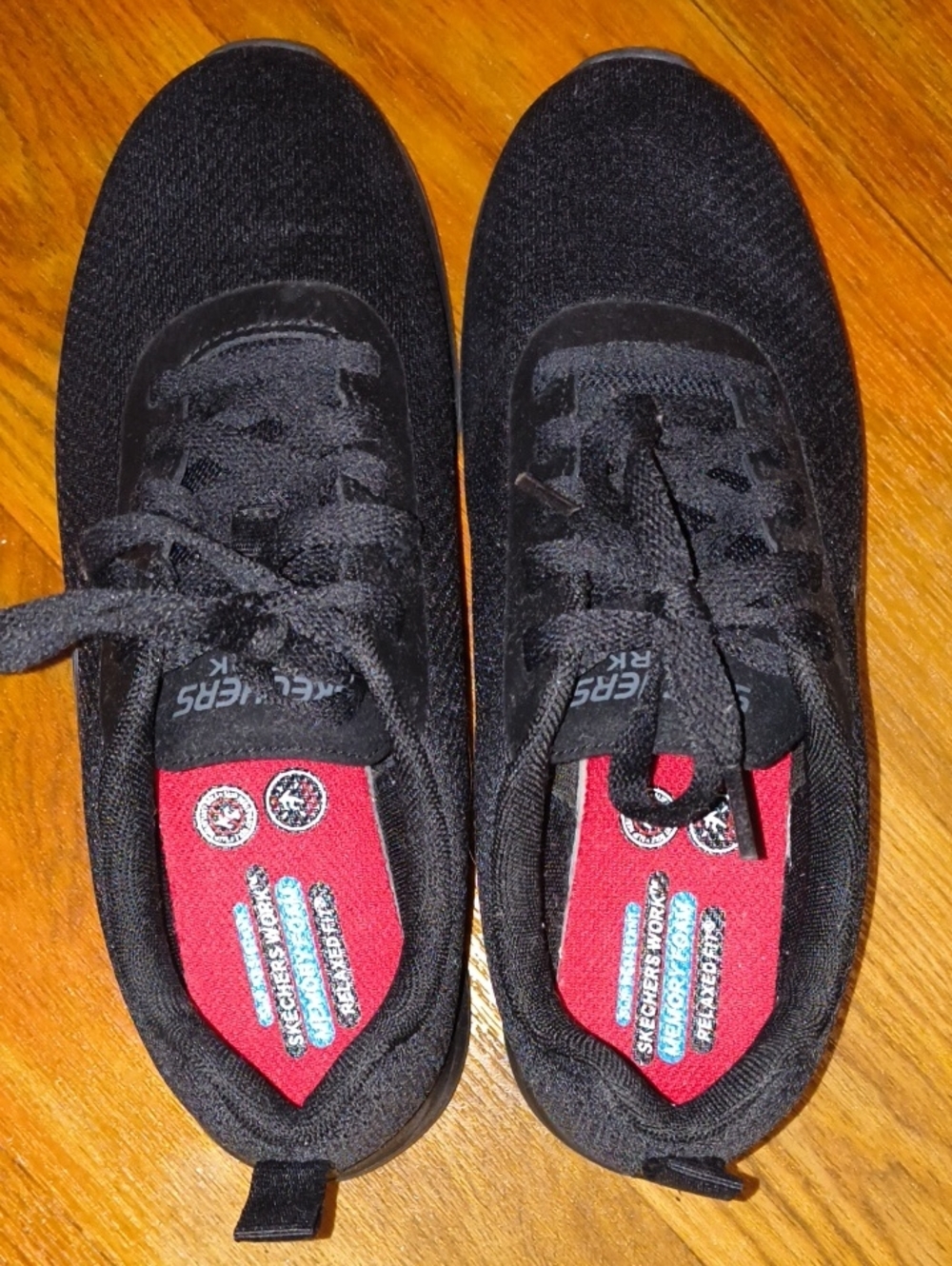 Skechers Black Knit Lace-Up Sneakers with Red Insoles